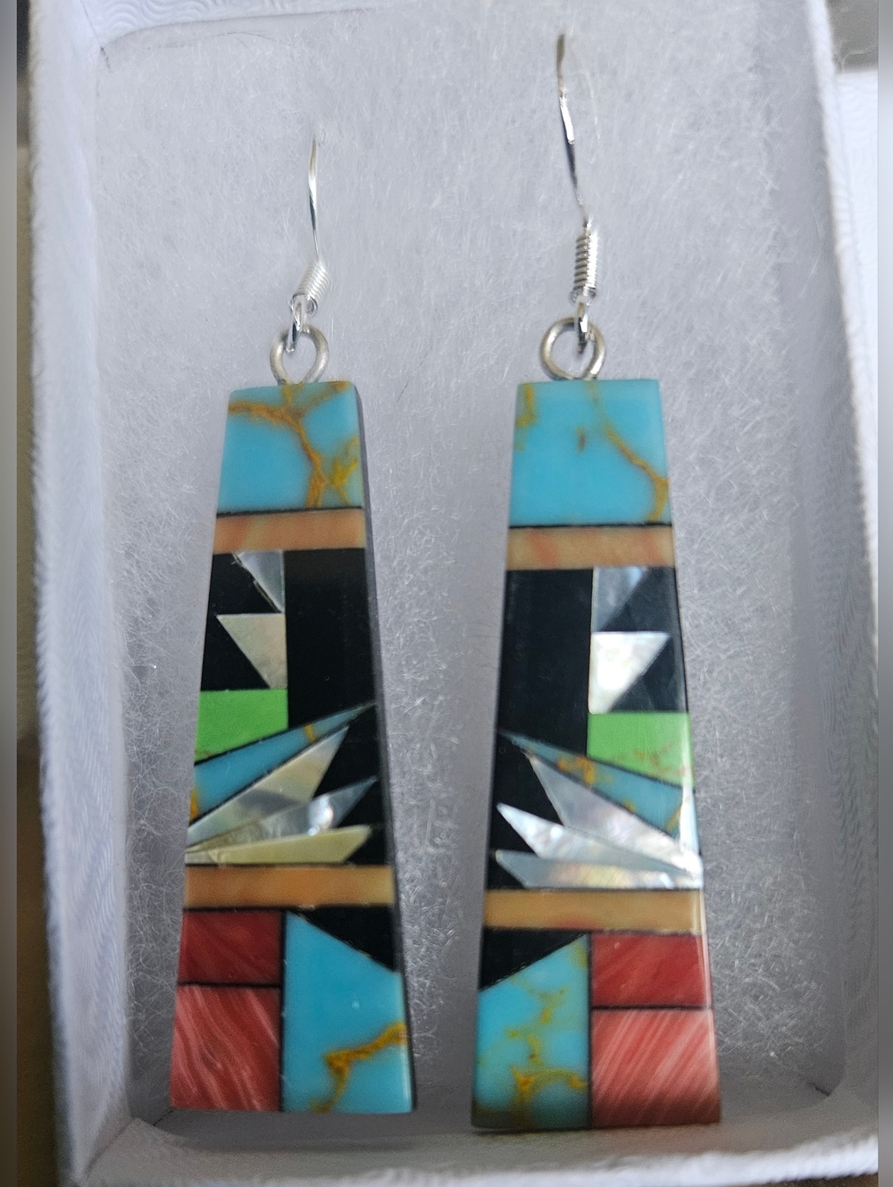 Inlaid Turquoise & Multi Gems Earrings 925 Silver